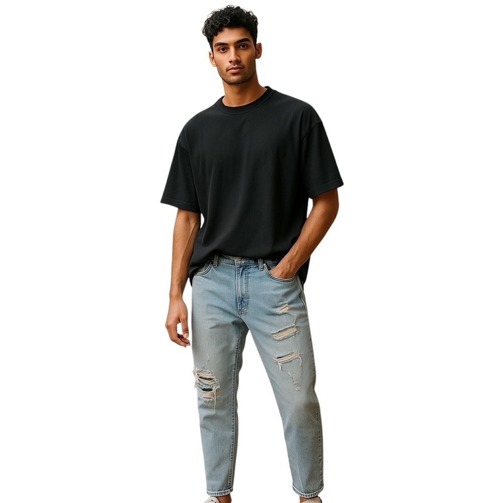 Zara Men Extreme Ripped Stylish in Light Blue Distressed Jeans